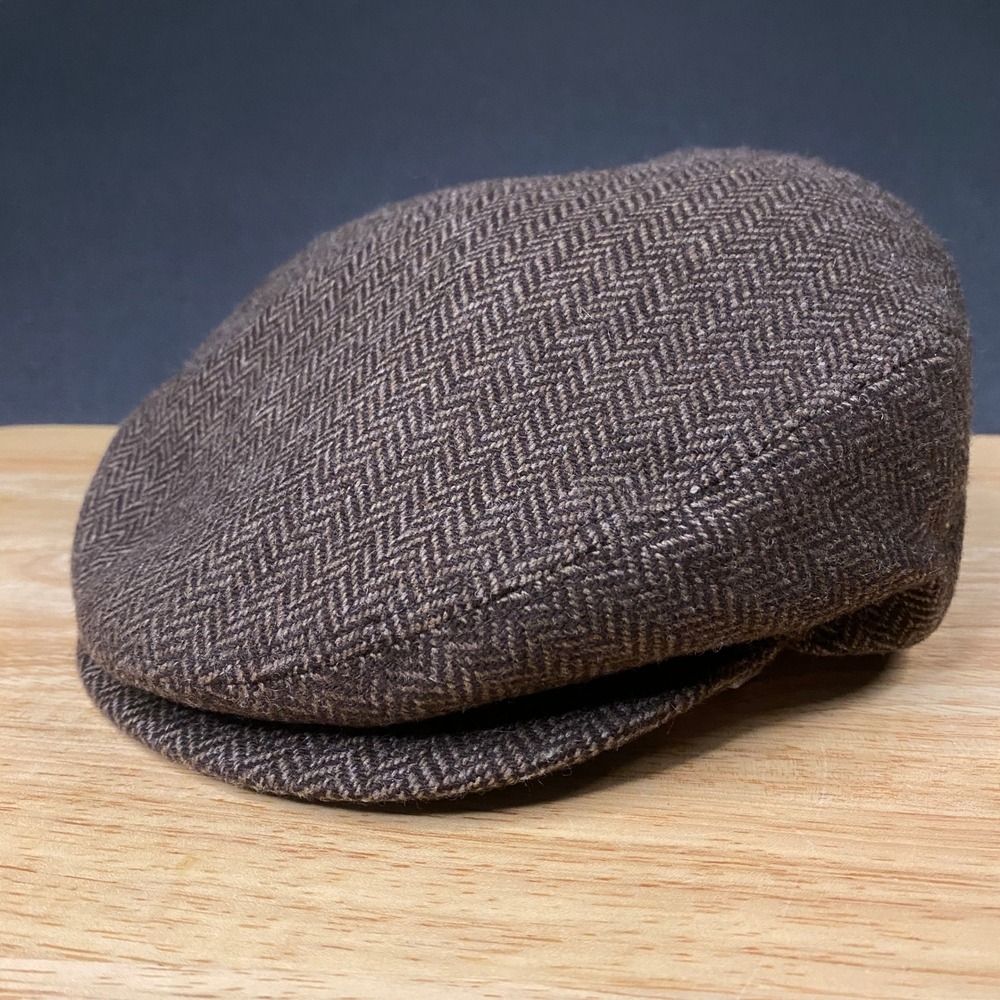 Bailey Flat Cap Men Small Brown Herringbone Wool Italy Ivy Newsboy Hat 17402